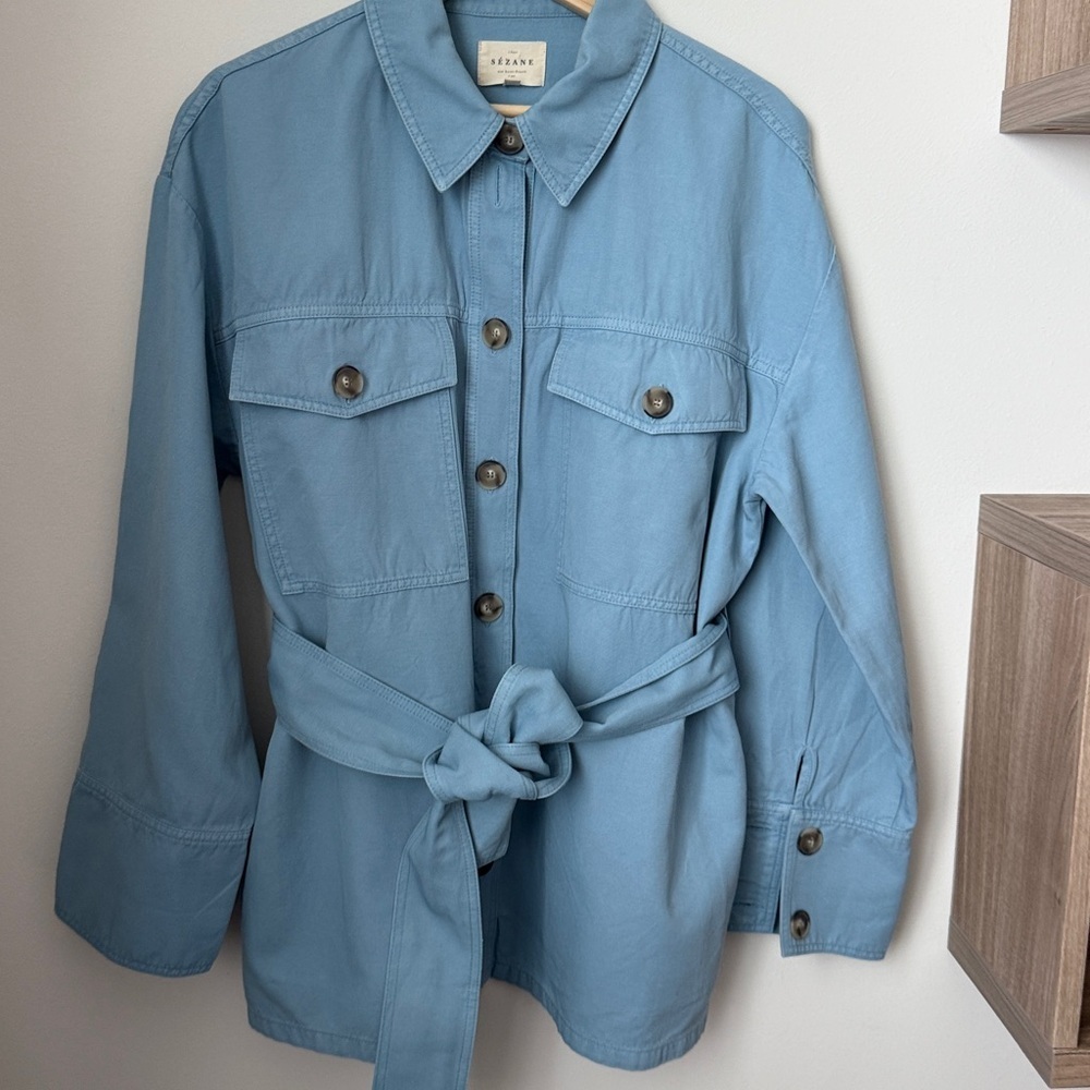 Sezane Marena Belted Utility Jacket Light Blue US 12 - Picture 9 of 15